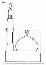 Mosque Draw Simple Drawing Step Islam Tutorials sketch template