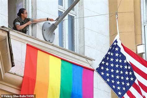 putin mocks rainbow flag outside us embassy in moscow daily mail online