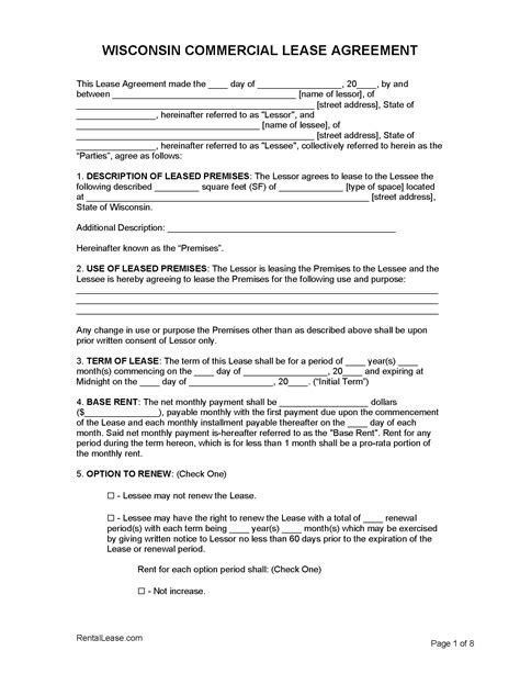 wisconsin rental lease agreement templates  word