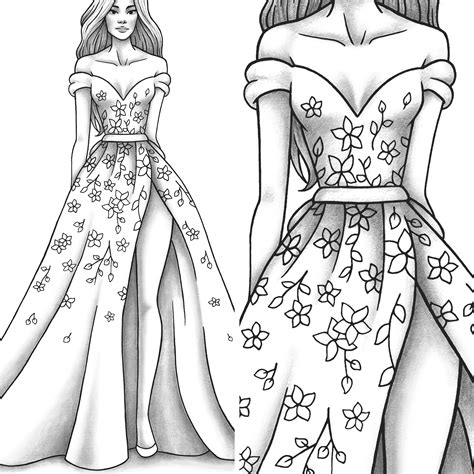 adult coloring page fashion  clothes colouring sheet model etsy