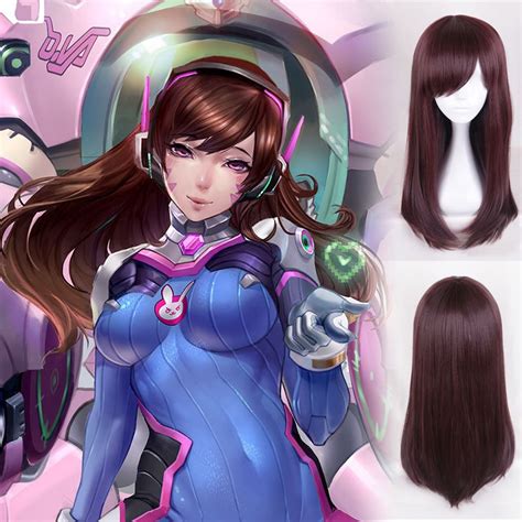 overwatch ow d va dva cosplay wig brown straight halloween comic con party anime wigs