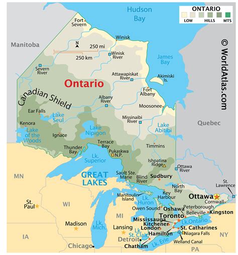 map  ontario canada showing cities states  america map states  america map