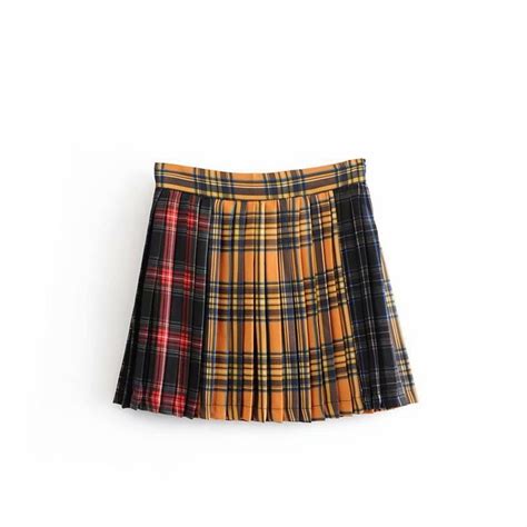 cute checkered mini skirt summer vintage plaid pleated skirt kawaii