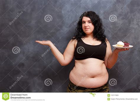 Diet Dieting Concept Beautiful Young Obese Overweight Woman Wi Stock
