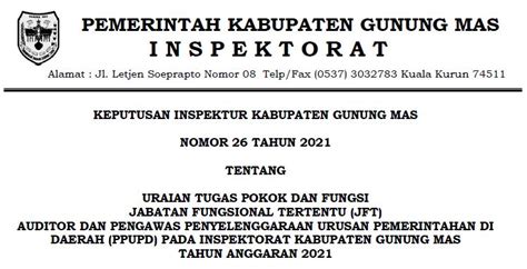 keputusan inspektur kabupaten gunung mas nomor