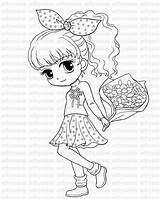 Coloring Girl Pretty Stamp Digi Pages Girls Big Digital Eyed Isabel Bouquet Cute Anime Instant Popular sketch template