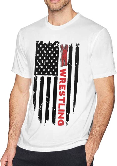 wrestling american flag t shirt for men graphic funny tops cotton
