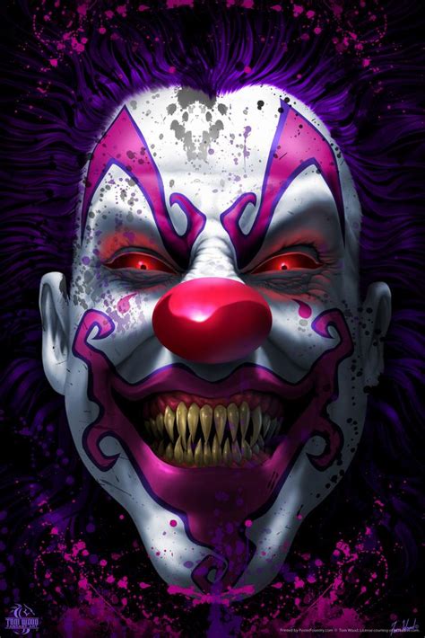 Keep Smiling Scary Clown Horror Tom Wood Fantasy Art Poster 24x36 Inch