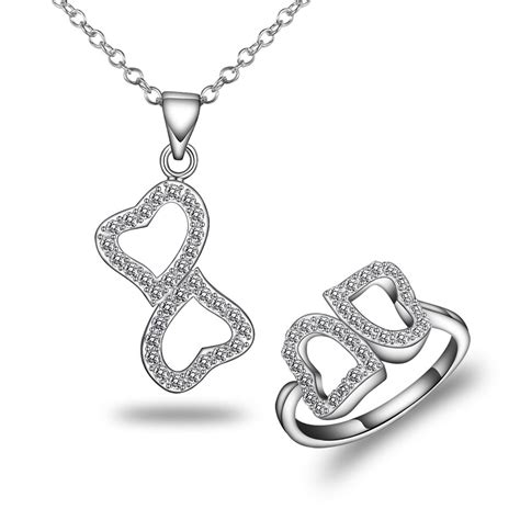 Buy Newest Double Heart White Cz Silver Plated Fashion