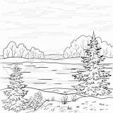 Outline River Clipart Forest Landscape Nature Clip Coloring Stock Lake Line Outlines Painting Pages Drawings Icons Trees Icon Dark Drawing sketch template