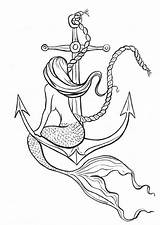 Tattoos Siren Sirene Meerjungfrau Sirenas Sirena Sirenen Anclas Pirate Tatuajes Silueta Bocetos sketch template