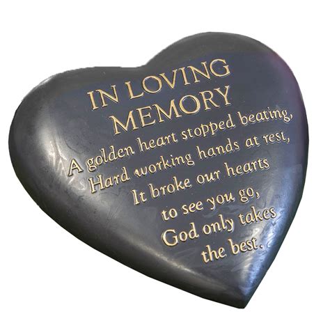 memorial graveside stone plaque heart grey gold wording