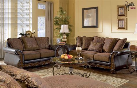 Walnut Fabric And Faux Leather Sofa And Loveseat Set By Ashley