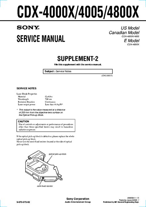sony cdx    supplement  service manual  schematics eeprom repair info