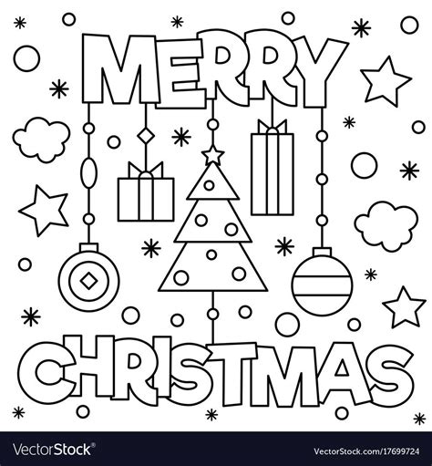 merry christmas coloring page black  white vector illustra