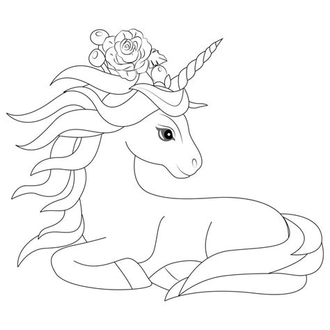 cute unicorn coloring page  rainbow  vector art  vecteezy
