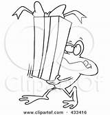 Frog Carrying Coloring Gift Illustration Line Box Toonaday Royalty Clipart Rf sketch template