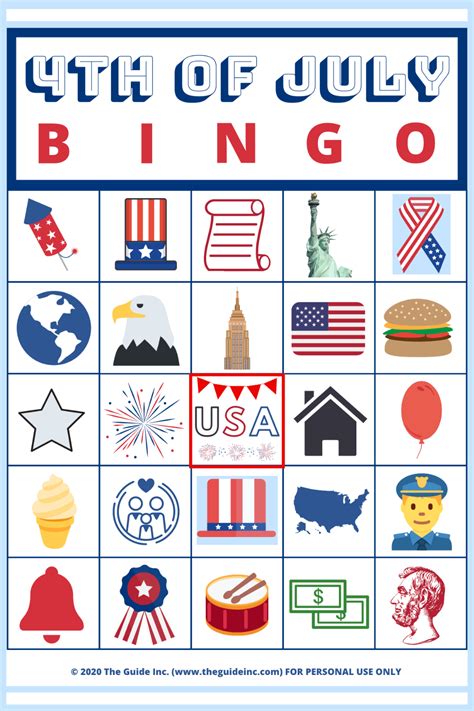 july bingo game printable fourth  july crafts  kids