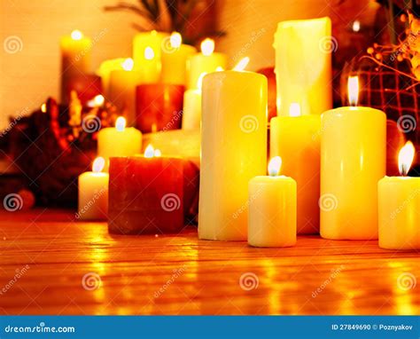 group lighted candle  spa salon stock photo image