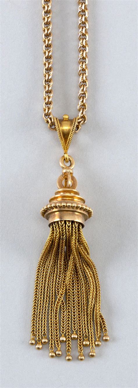 lot gold sautoir necklace victorian tassel  beaded knop