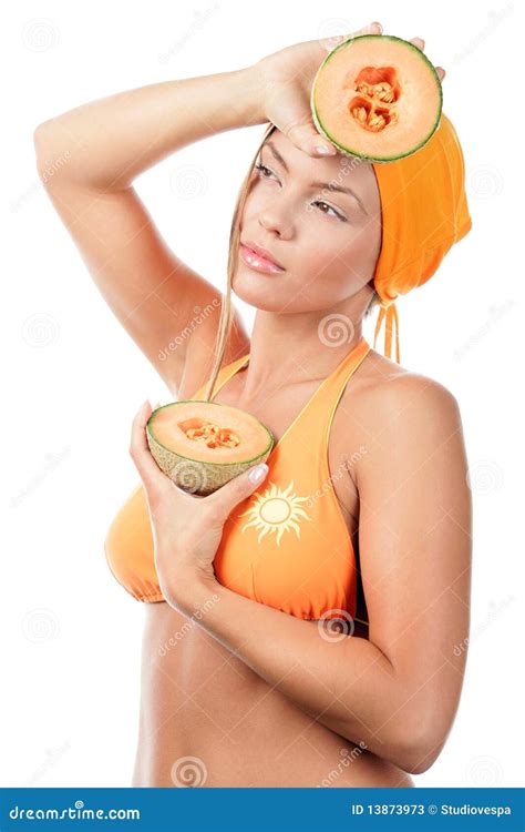 woman  cantaloupe stock image image  fruits adult