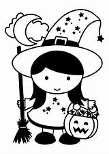 Witch Coloring Halloween Cute Girl Pages Clipart Vectors Large Edupics Premium sketch template