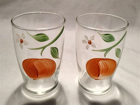 Vintage Pair Of Hand Painted Juice Glasses Orange And Etsy