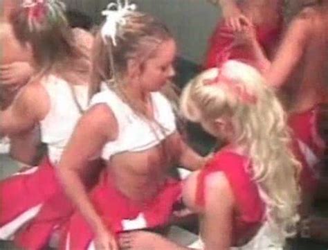 lesbian cheerleader orgy gets going cheerleader porn