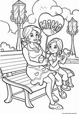 Coloring Pages Daughter Mother Printable Park Kids Happy Little sketch template