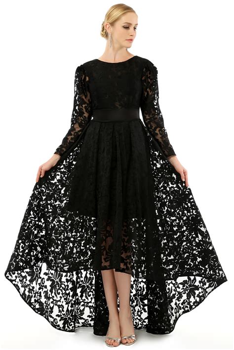 buy designer black lace high low with