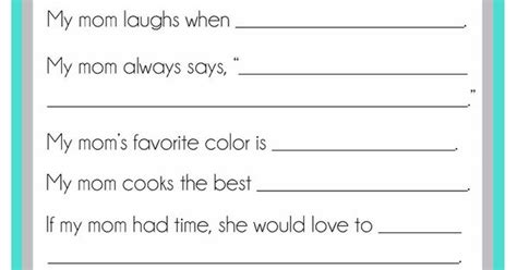 mothers day questionnaire   printable   kids  mom
