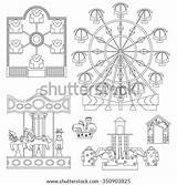 Wheel Ferris Rides Drawing Carousel Coloring Children Outline Set Park Amusement Electric Cars House Book Shutterstock Vector Stock Illustrations Search sketch template