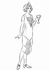 Coloring Woman Dress 1920 Fashion Wearing Pages Cocktail 1920s Printable Lady Long Drawing Supercoloring Categories Template sketch template