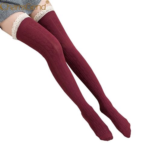 newly design women girls lace top stockings over knee thigh high warm