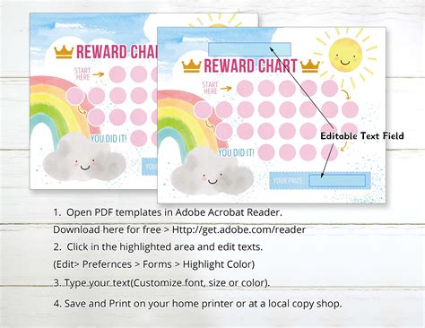 printable rainbow reward chart  kids editable  sunshine etsy