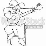 Cowboy Banjo Djart Lineart Playing Royalty Clipart Illustration Vector Cartoon sketch template