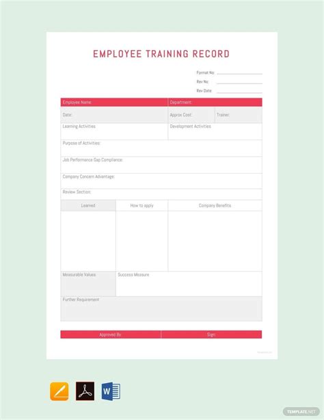 employee training record template word vrogueco