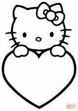 Coloring Kitty Hello Pages Valentine Valentines Printable Drawing sketch template