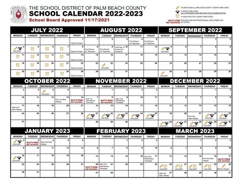 palm beach county school calendar