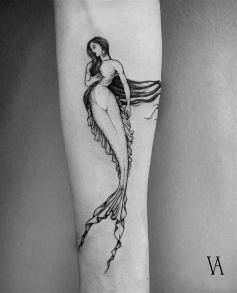 Fine Line Mermaid Tattoo On The Forearm Based On A Mermaid Tattoos