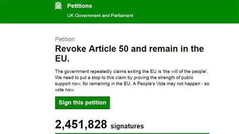 cancel brexit petition passes  signatures  parliament site bbc news