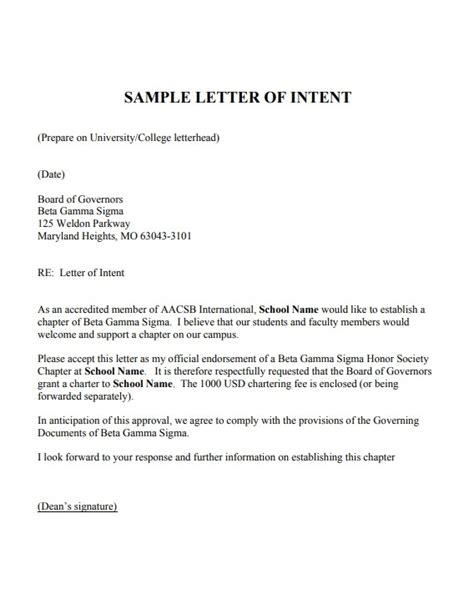 letter  intent template  word templates