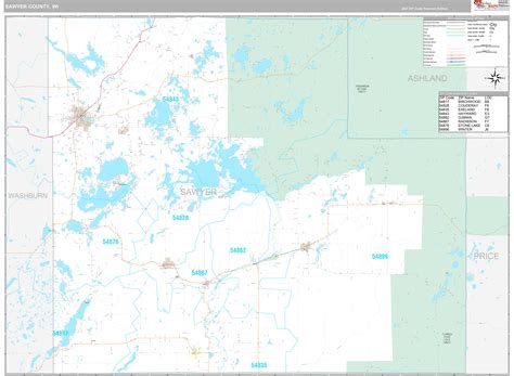 sawyer county wi wall map premium style  marketmaps mapsales