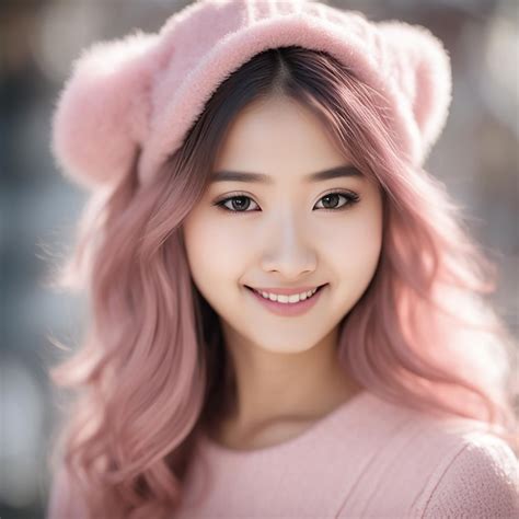 Premium Photo A Cute Asian Girl In Pink