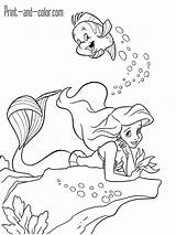 Mermaid Little Coloring Color Print Pages Princess sketch template