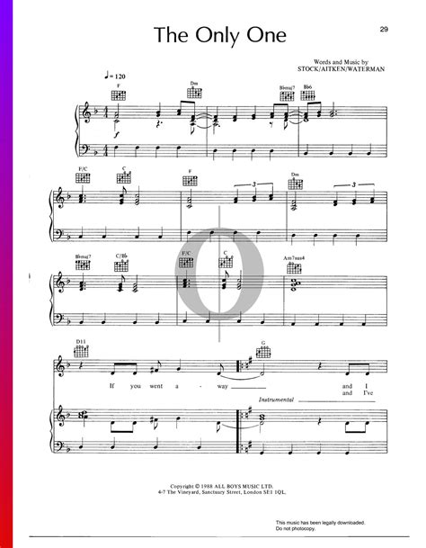 The Only One Sheet Music Piano Guitar Voice Oktav
