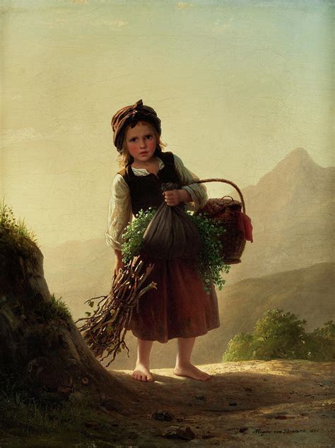 Girl With Basket Painting By Johann Georg Meyer Von Bremen