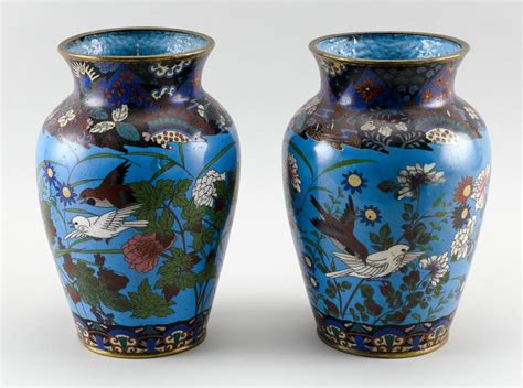 lot pair  japanese cloisonne enamel vases  rouleau form