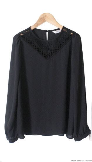 sweet style black long sleeve blouse  luulla