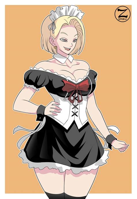 Android Android 18 Apron Blonde Hair Bow Breasts Cleavage Dragon Ball